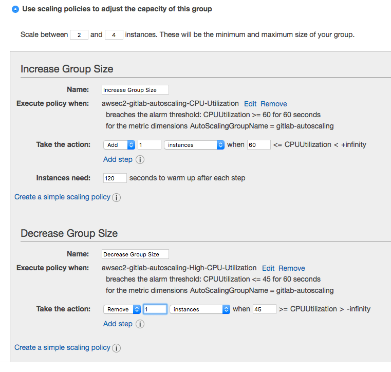Auto scaling group policies