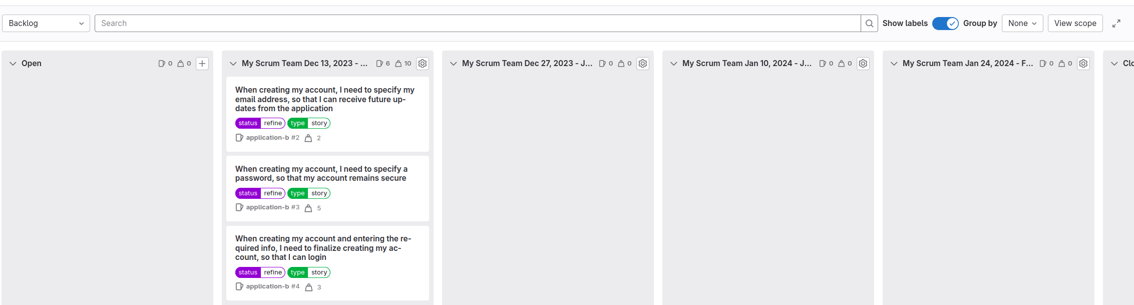 Example issue board