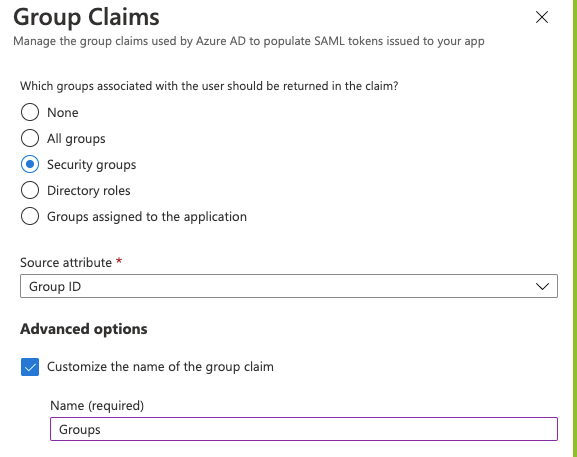 Azure Group Claims
