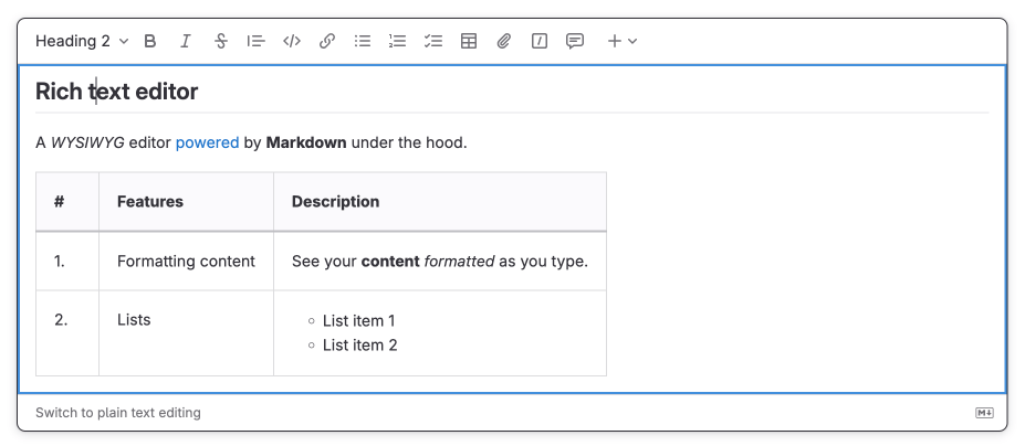 rich text formatting, attachments, checklists, and tables in a note 