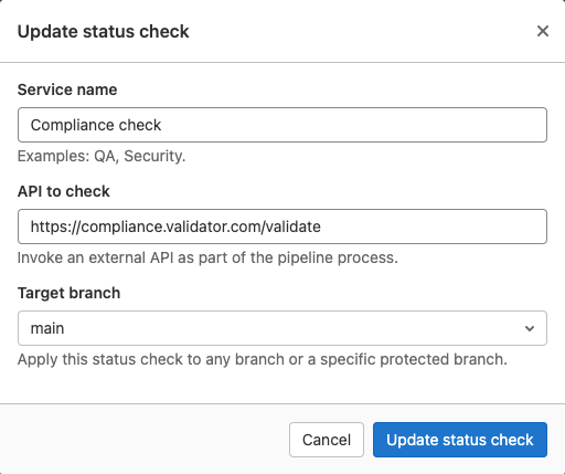 Status checks update form