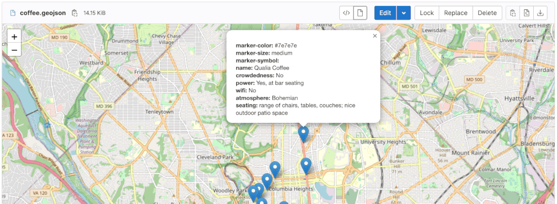 GeoJSON file rendered as a map