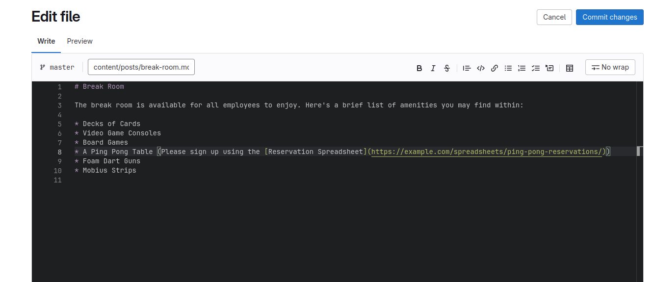 The file reappears in an editable text field, allowing the viewer to change its contents.